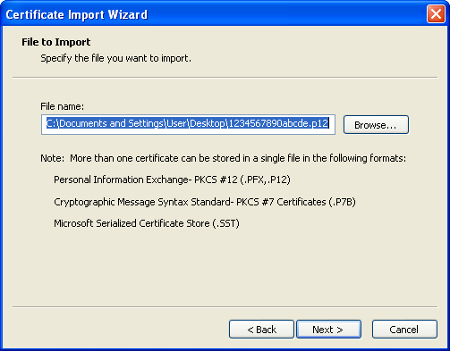 Certificate Import Wizard 2/5